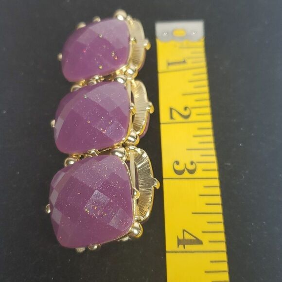 𝅺VINTAGE 80s Iredescent Glittering Chunky Purple Stone Stretch Bracelet - Picture 4 of 4